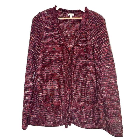 J. Jill Large Colorful Hook & Eye Cardigan Jacket Faux Pockets Shoulder Pads - Picture 1 of 5
